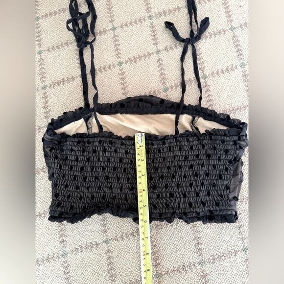 Storia cream underlay crop top w black tulle overlay w velvet polka dots S - Picture 5 of 8